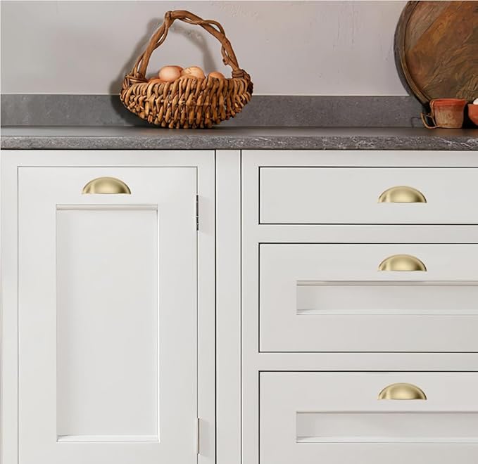 khtumeware 5 Pack 3" Gold Drawer Pulls Brushed Brass Cabinet Cup Pulls Kitchen Hardware Cabinet Handles Drawer Handles Knobs 3 inch Hole Center