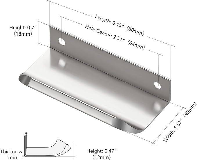 Ravinte Hardware 8 Pack Silver Cabinet Handles, 3.15 Inch (80mm) Finger Edge Pulls, 2-1/2 Inch Hole Center, Finger Pulls for Cabinets