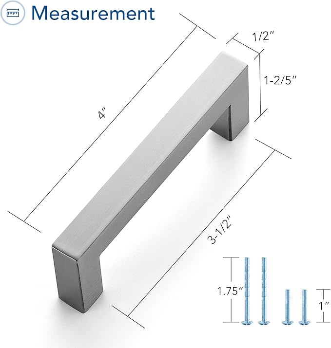 Ravinte 3 Pack Brushed Nickel Kitchen Cabinet Handles 3-1/2 Inch Cabinet Pulls Square Kitchen Hardware for Cabinet Drawer Pulls Drawer Handles Come with Screwdriver
