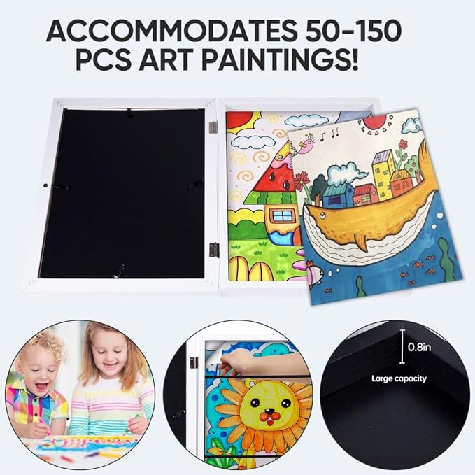 2-Pack Kids Artwork Frames - Changeable, Front Opening Holds 150, Children Art Projects, 10x12.5 Picture Frame for Display, With Storage (White)