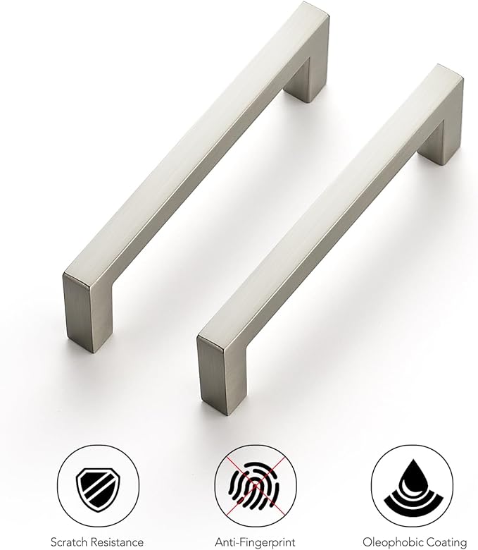 Ravinte 10 Pack Solid 3-1/2 Inch Center to Center Slim Square Bar Drawer Handles Cabinet Hardware - Brushed Nickel Kitchen Pulls