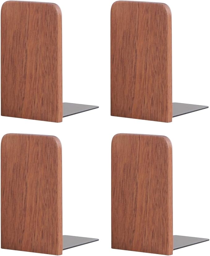 Muso Wood Book Ends for Shelves, Non-Slip Bookends, Heavy Duty Wooden Bookend Support for Books and Movies (Sapele 2 Pairs)