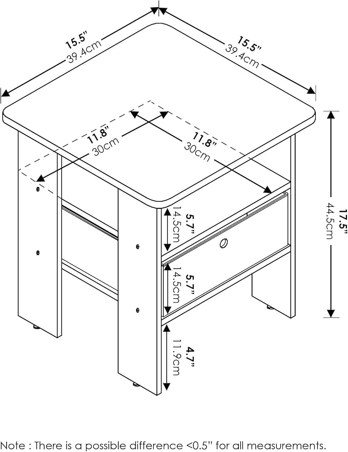 Furinno ANDREY Side Table, End Table, Night Stand with Open Shelves and Storage Bin, Bedside Table, for Living Room, Bedroom, French Oak