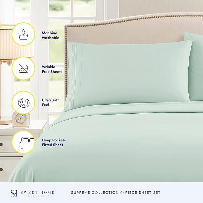 Twin Sheets - Breathable Luxury Sheets with Full Elastic & Secure Corner Straps Built In - 1800 Supreme Collection Extra Soft Deep Pocket Bedding Set, Sheet Set, Twin, Mint
