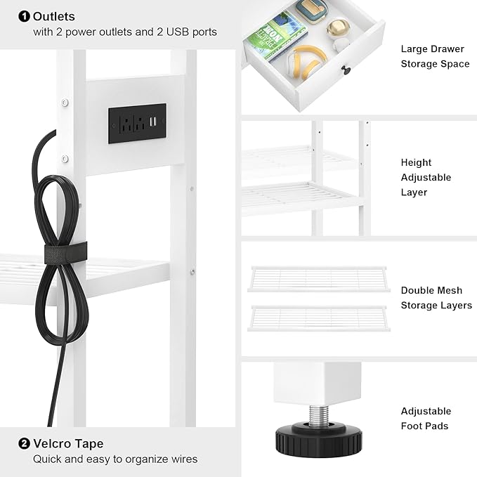 Ecoprsio Entryway Table with Outlets and USB Ports, Console Table with 2 Drawers, Small Sofa Table with Storage Shelves for Living Room, Couch, Hallway, Foyer, Kitchen Counter, 32'', White