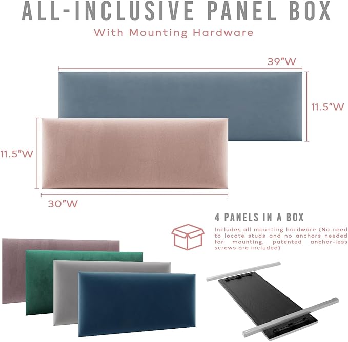 Vänt Upholstered Wall Panels - Queen/Full Size Wall Mounted Velvet Headboards - Velvet Rust - Set of 4 Panels (Each Individual Panel 30"x11.5")