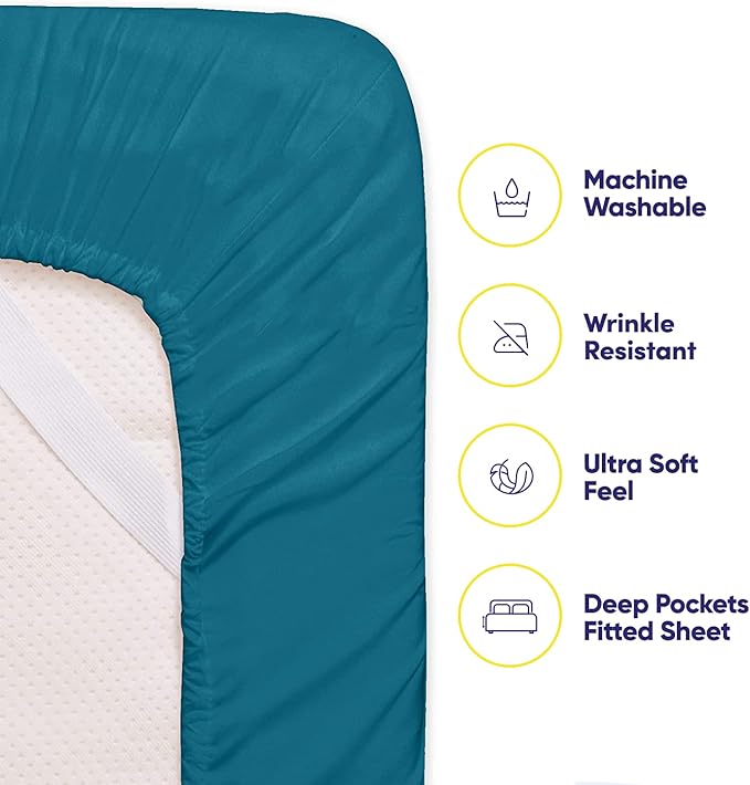 Sweet Home Collection 6 Piece 1500 Supreme Collection Brushed Microfiber Deep Pocket Sheet Set-2 Extra Pillow Cases, Great Value, Rv Short Queen, Teal