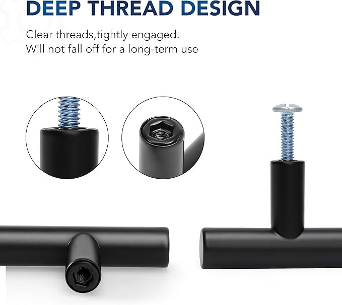 JOY DECOR 5 Pack Cabinet Handles, Black Cabinet Pulls, 7-1/2 in Hole Center Kitchen Hardware, Stainless Steel T Bar Handles for Dresser Drawers