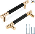 Knurled Cabinet Pulls 12 Pack, 5 Inch Long Cabinet Handles Metal Door Pulls, Kitchen Drawer Pull Knurled Dresser Handles - 3 3/4" Hole to Hole, Black & Gold