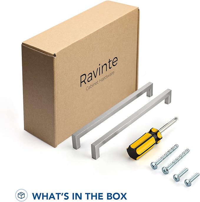 Ravinte 5 Pack Brushed Nickel Kitchen Cabinet Handles 10 Inch Cabinet Pulls Square Kitchen Hardware for Cabinet Drawer Pulls Drawer Handles Come with Screwdriver