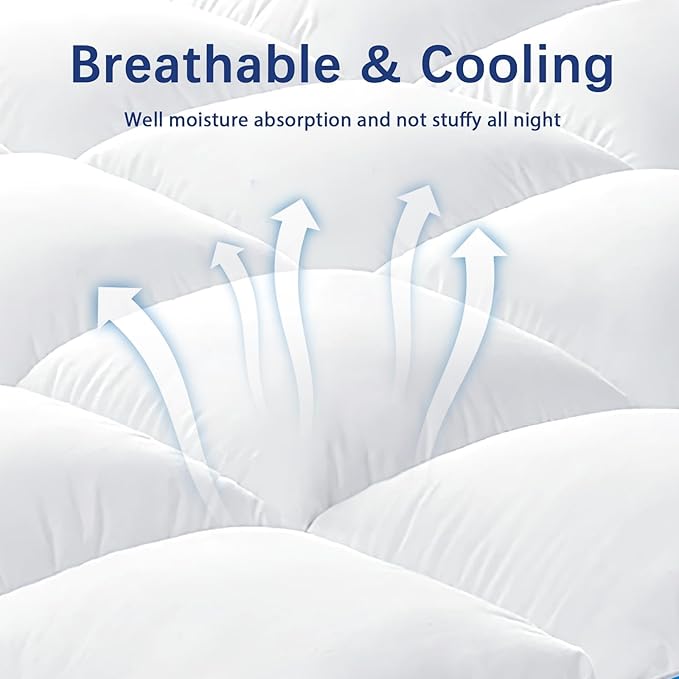 CYMULA King Mattress Topper, Cooling Pillow Top Mattress Topper for King Size Bed, Thick Mattress Pad with Elasticated Deep Pockets, Soft Firm Plush Down Alternative Fill Mattress Protector