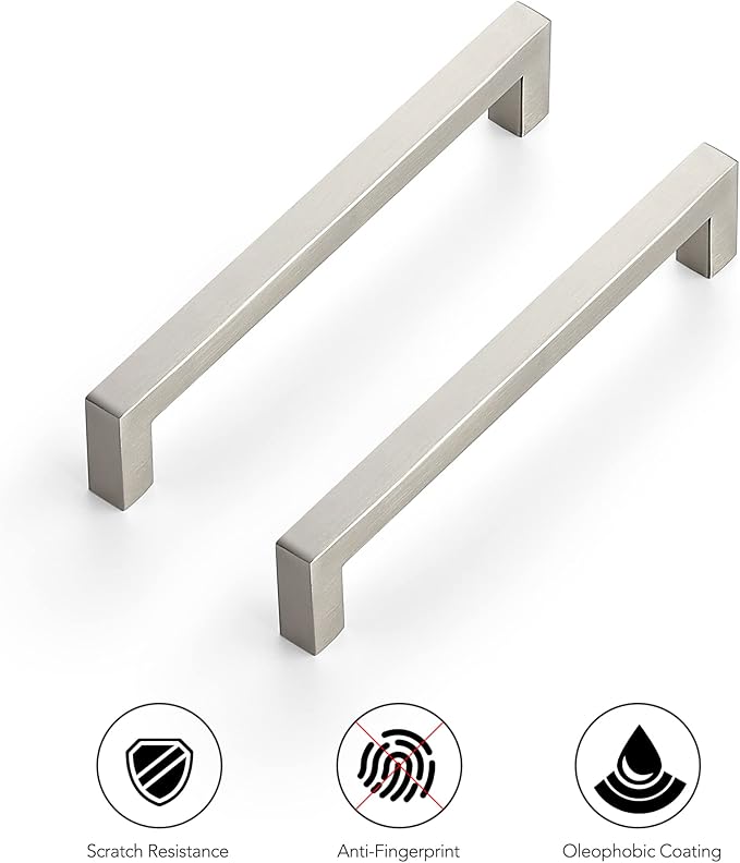 Ravinte 12 Pack 6-1/4 Inch Square Cabinet Handles - Brushed Nickel Stainless Steel Drawer Pulls for Kitchen Hardware