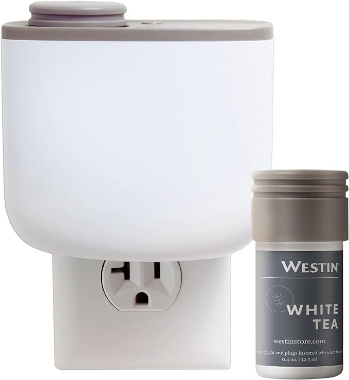 Westin Mini Home Diffuser & Fragrance Refill | Authentic White Tea Scent | Luxury Hotel Diffuser | Up to 300 Hours | Notes of White Tea, Cedar, Vanilla | Waterless Fragrance Plug-in Wall Diffusers