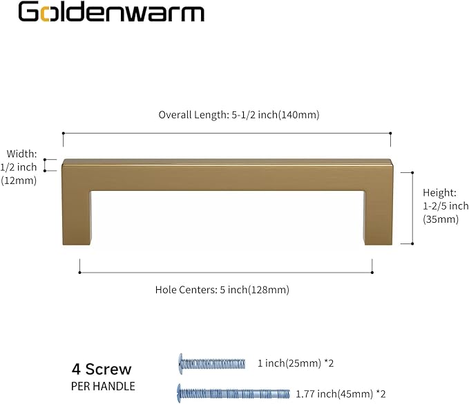 goldenwarm 25 Pack Champagne Bronze Cabinet Pulls Gold Cabinet Handles 5 Inch Champagne Drawer Pulls Brushed Bronze Drawer Handles Kitchen Dresser Hardware T Bar Square Hardware for Dresser Bedroom