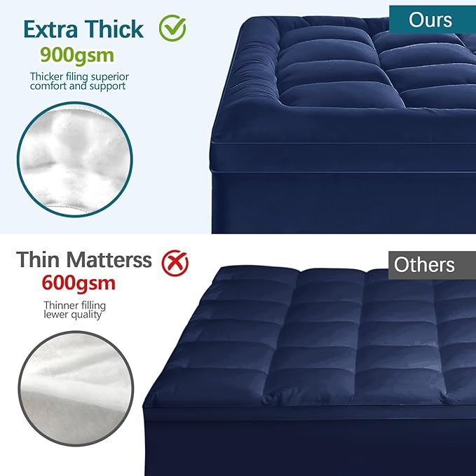 CYMULA California King Mattress Topper - Extra Thick Cooling Mattress Pad Cover for Back Pain - Soft Mattress Protector Bed Topper Pillow Top with 8-21 Inch Deep Pocket 3D Snow Down Alternative Fill