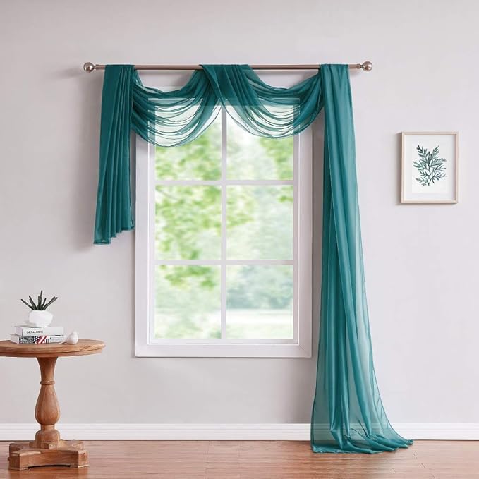 Warm Home Designs Extra Long Green Teal Sheer Window Scarf. Valance Scarves are 54 X 216 Inches. Great As Wedding Arch Draping Fabric, Bed Canopy Or for Decorative Project. AM Teal 216"