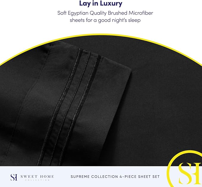 Twin Sheets - Breathable Luxury Sheets with Full Elastic & Secure Corner Straps Built In - 1800 Supreme Collection Extra Soft Deep Pocket Bedding Set, Sheet Set, EXTRA DEEP pocket - Twin, Black