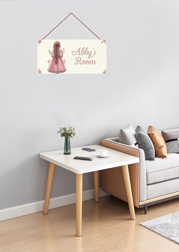 Personalized Name Cute Girls Sign For Girls Room Baby Nursery Door Wood Plaque Hanging Wall Art Decor For Kids Bedroom Nursery Home Garden Yard Wall Club