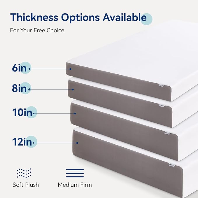 Amazon Basics Memory Foam Mattress, Medium Firm, 12 Inch, Twin, White/Grey
