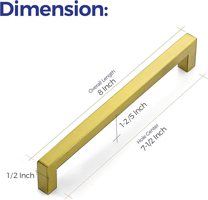 Ravinte 5 Pack 7-1/2 Inch Kitchen Square Cabinet Handles Brushed Brass Pulls Kitchen Cabinet Hardware Handles for Cupboard Drawer Pulls
