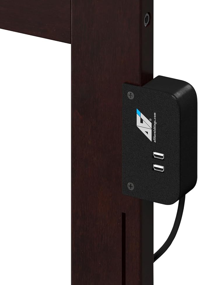 AFI, Madison Queen Solid Wood Panel Headboard with Attachable Charger, Espresso