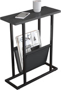 Yusong Narrow Side Table for Small Spaces, Small End Table with Magazine Holder, Skinny Slim Little Thin Table for Living Room, Bedroom, Sofa, Black Oak
