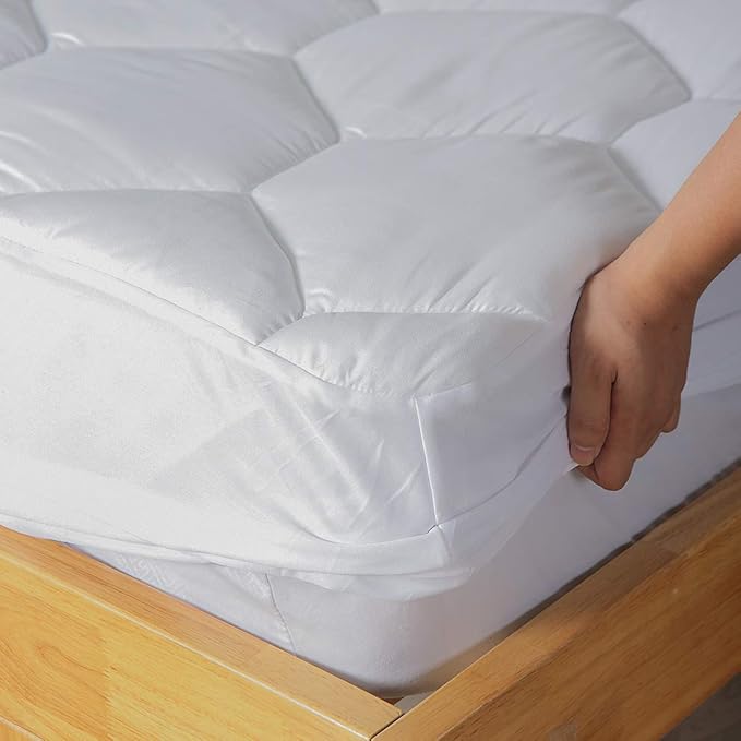 Twin XL Mattress Pad, 8-21" Deep Pocket Protector Ultra Soft Quilted Fitted Topper Cover Fit for Dorm Home Hotel -White