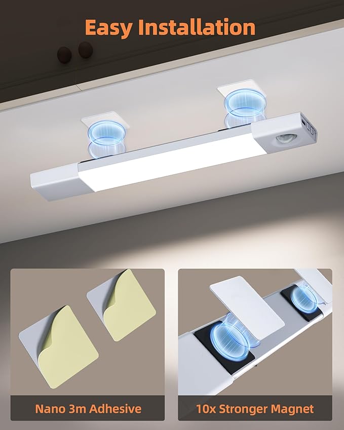 EZVALO 3 Pack 7” Motion Sensor Light Indoor, Wireless Under Cabinet Lighting, 30 LED Rechargeable Closet Lights, Dimmable, 3 Color Temperatures, Counter Lights for Wardrobe, Pantry, Bedroom, Kitchen
