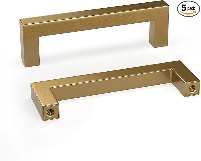 goldenwarm 5 Pack Champagne Gold Cabinet Pulls 3-1/2 Inch Gold Cabinet Handles Champagne Bronze Drawer Pulls Brushed Bronze Drawer Handles Kitchen Dresser Hardware