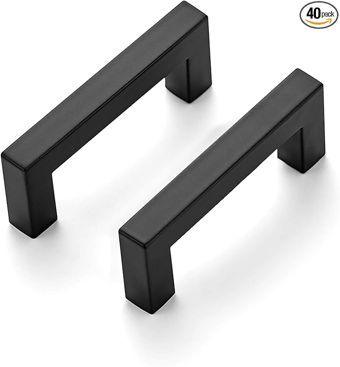 Ravinte 40 Pack 3 Inch Square Cabinet Handles Matte Black Drawer Pulls Kitchen Hardware