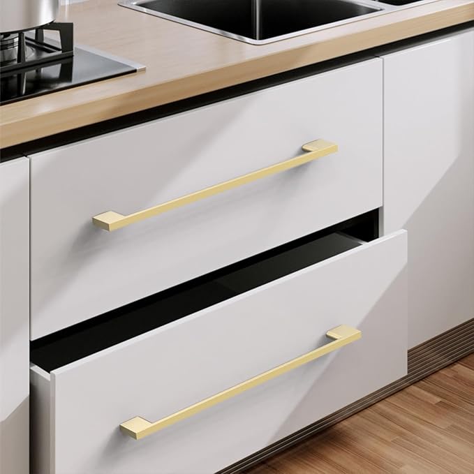 Brushed Gold Cabinet Pulls - 10 Pack, 10 Inch Handles, Brass Dresser Pulls, Kitchen Handles