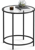 VASAGLE Round Side Table, Glass End Table with Metal Frame, Black Coffee Table with Modern Style, for Living Room, Balcony, Bedroom, Black