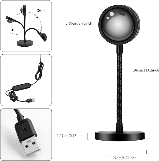 Sunset Lamp Projector with APP & Button Control, 360 Degree Rotation Multiple Colors Changing LED Lamp Night Light, Sunset Light for Bedroom Decor/Party/Christmas Gifts/Tiktok Live/Room Decor