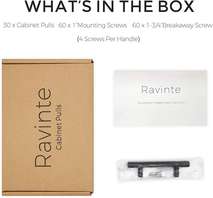 Ravinte 30 Pack 6 inch Cabinet Pulls Matte Black Stainless Steel Kitchen Cupboard Handles Cabinet Handles 3.5” Hole Center