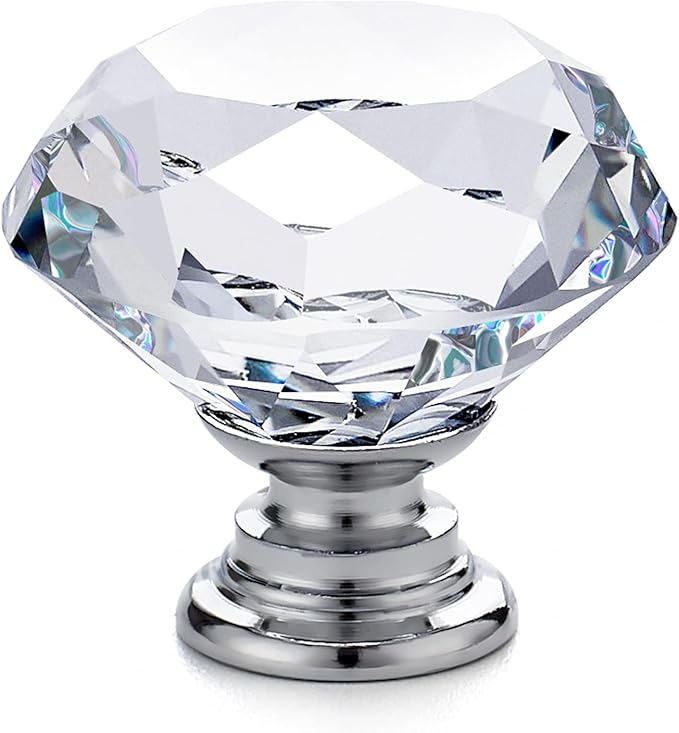 Ravinte 15 Pack Crystal Drawer Knobs - Glass Cabinet Knobs, Diamond Shaped, 30 mm, Silver Base
