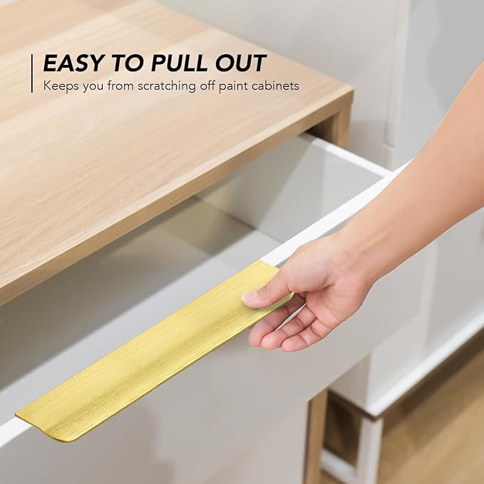 Ravinte Hardware 10 Pack Gold Cabinet Handles, 7.8 Inch (200mm) Finger Edge Pulls, 6-1/4 Inch Hole Center, Finger Pulls for Cabinets