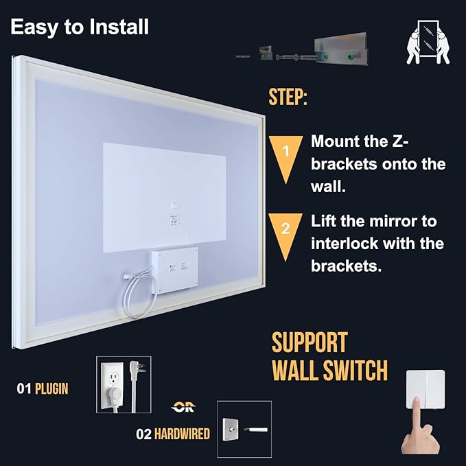 LED Bathroom Mirror 72"x 32",Front Lit and Backlit Bathroom Mirror with Lights,Stepless Dimmable,Anti-Fog, Shatter-Proof, Memory, 3 Colors Lighted Vanity Mirror (Horizontal/Vertical)