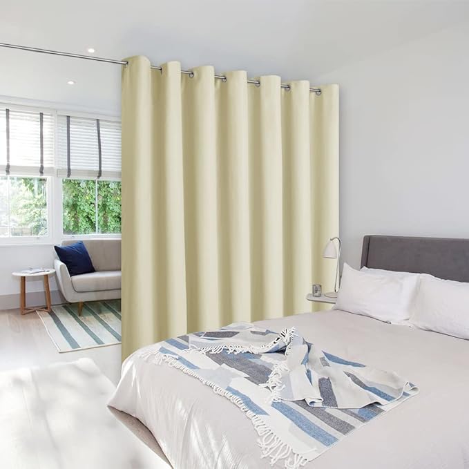 NICETOWN Room Separating Divider, Room Divider Curtain Screen Partition, Function Thermal Blackout Patio Door Curtain Panel, Sliding Door Insulated Curtain for Patio, Beige, 8.3ft Wide x 12ft Long