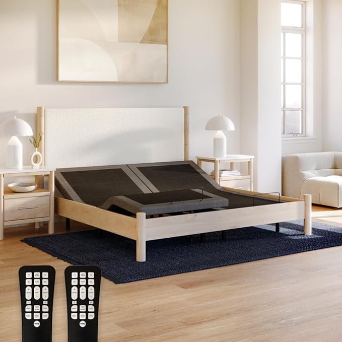 Upholstered Adjustable Bed Base 2.0 with Upgraded Motors, Massage, Wireless Remote, USB Port-Ergonomic Head and Foot Inclines, Twin XL