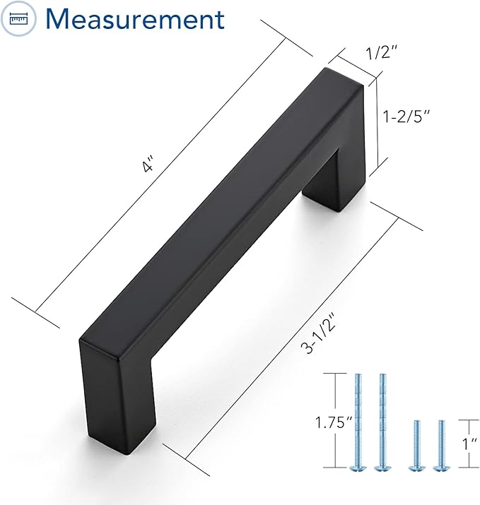 Ravinte 25 Pack Black Cabinet Pulls 3-1/2 Inch Square Kitchen Cabinet Handles Matte Black Kitchen Hardware for Drawer Pulls Drawer Handles Come with Screwdriver
