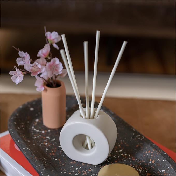 ScentAir Infused Liquidless Reeds | Includes 25 Flameless Reeds and 1 Decorative Vase, White | Essential Oil Aroma Diffuser Sticks | Fresh Spa Scents | Gifting Fragrance | Dark Vanilla Pomelo