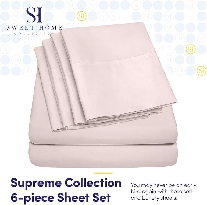 Full Size Bed Sheets - 6 Piece 1500 Supreme Collection Fine Brushed Microfiber Deep Pocket Full Sheet Set Bedding - 2 Extra Pillow Cases, Great Value, Full, Pale Pink