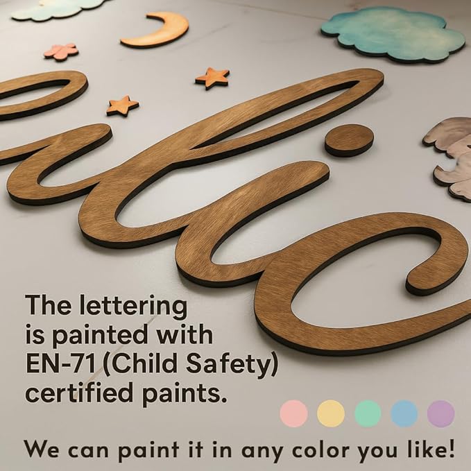 Custom Nursery Name Sign with Themed Decor Kit | Personalized Wooden Wall Art for Baby, Kids Room | Space, Jungle, Circus, Under the Sea, Woodland, Rainbow (40", Space)