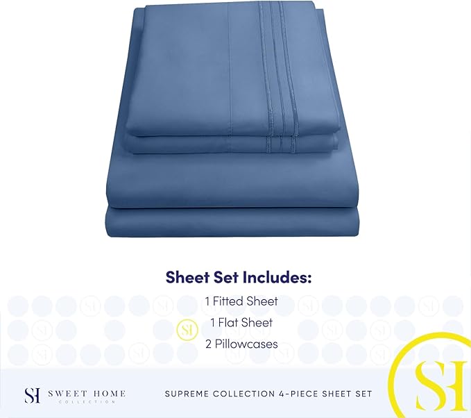 California King Sheet Sets - Breathable Luxury Sheets with Full Elastic & Secure Corner Straps Built In - 1800 Supreme Collection Deep Pocket Bedding, Sheet Set, EXTRA DEEP pocket - Cal King, Denim