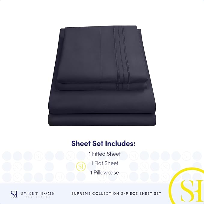 Twin Sheets - Breathable Luxury Sheets with Full Elastic & Secure Corner Straps Built In - 1800 Supreme Collection Extra Soft Deep Pocket Bedding Set, Sheet Set, EXTRA DEEP pocket - Twin, Navy