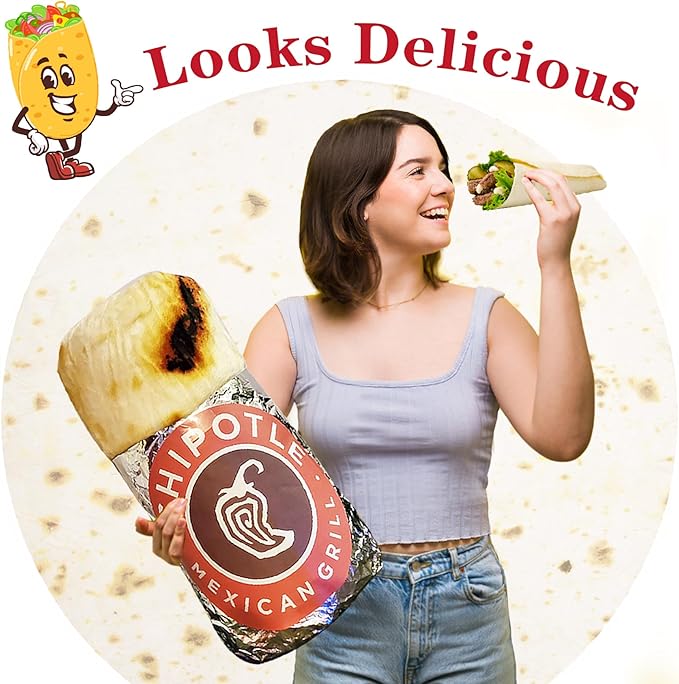 Jorbest Burrito Tortilla Throw Blanket Birthday Gifts for Women Men Teen Boys Girls, Novelty Tortilla Food Blanket Funny Gifts for Adult Kids, 285 GSM Soft Flannel Taco Blanket (Yellow, 47 inches)