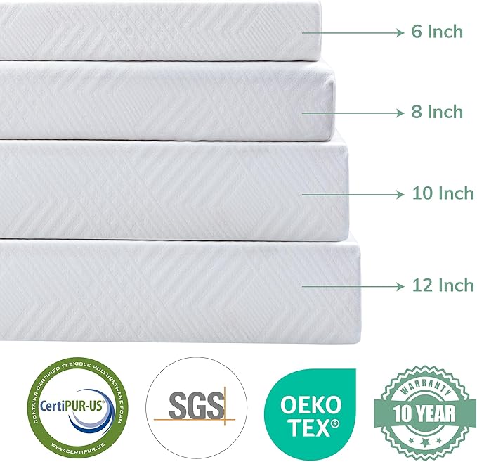 EGO White 8 Inch King Memory Foam Mattress, Cooling Gel Green Tea Mattress Bed in a Box, CertiPUR-US Certified, 76"x80", Medium Firm