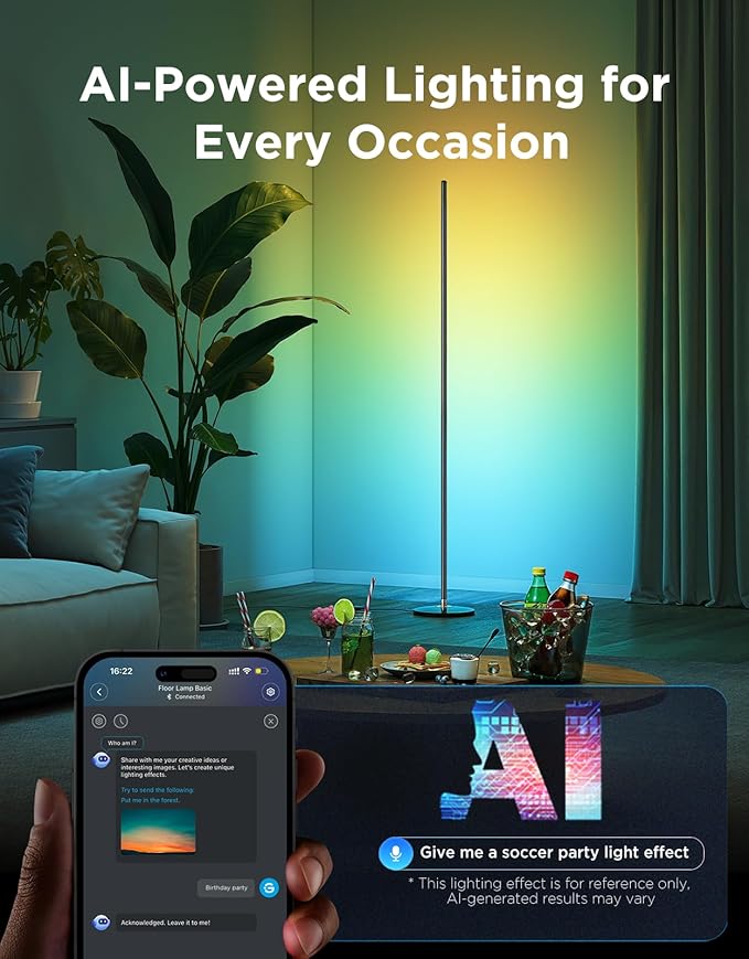 Govee RGBIC Floor Lamp Basic, LED Corner Lamp Works with Alexa, 1000 Lumen Smart Modern Floor Lamp with Music Sync and 16 Million DIY Colors, Color Changing Standing Lamp for Bedroom Living Room Black
