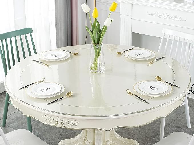 Deep Dream 1.5mm Thick 42 Inches Clear Round Table Protector, Round Table Cover, Tablecloth Protector, Table Protector for Dining Room Table & Office