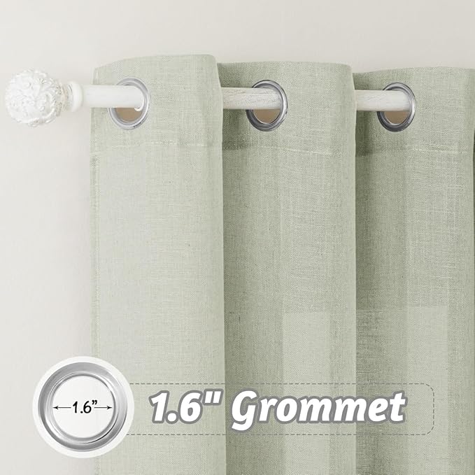 RYB HOME Semi Sheer Curtains - Linen Burlap Rich Texture for Bathroom Laundry Room, Light Filtering Half Privacy Wrinkle-Resistant Modern Style Window Treatments, Sage Green, W 60 x L 90, 1 Pc